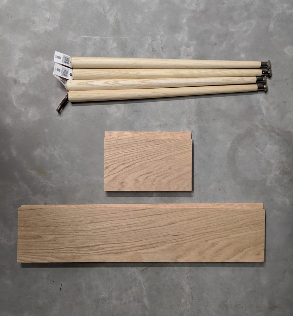 Cut Oak Boards and Tapered Legs for Console Table
