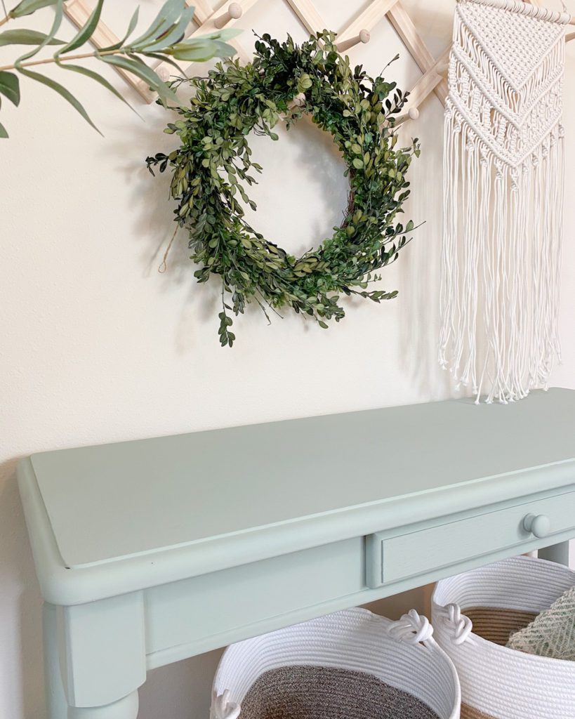 Close-up of refinished console table without any brush strokes