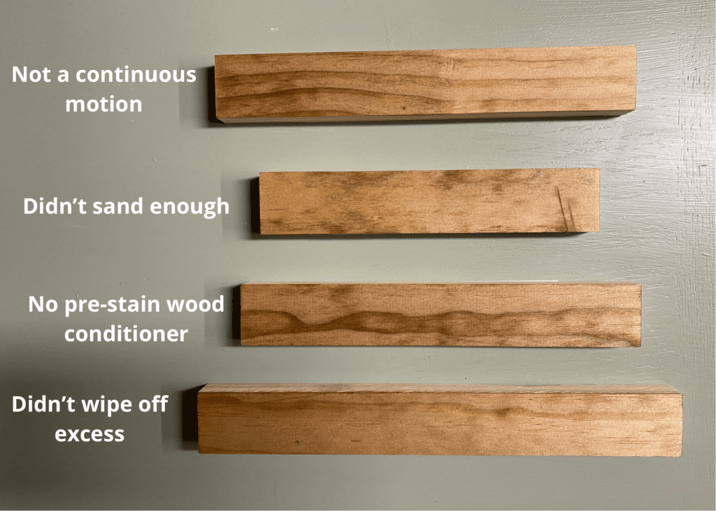 Blotchy Stain on Pieces of Wood due to issues with staining